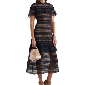 Self-Portrait Navy Sheer Lace Midi Dress